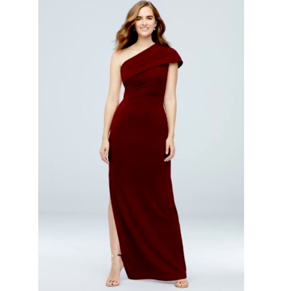 David’s Bridal Ruched One-Shoulder Stretch Crepe Dress